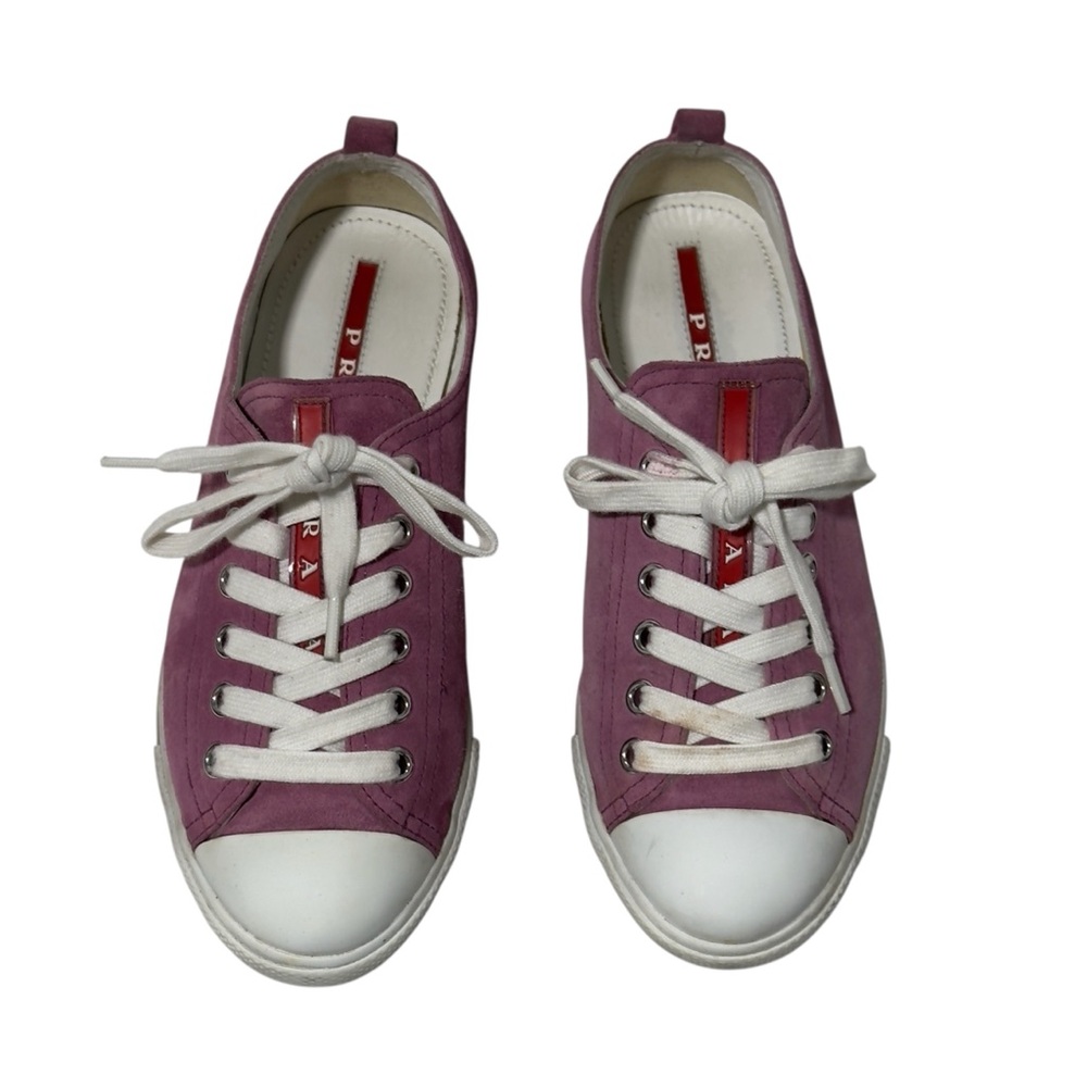 Prada Pink Suede Low Top Sneakers Women EU 36.5 White Lace Designer Shoes